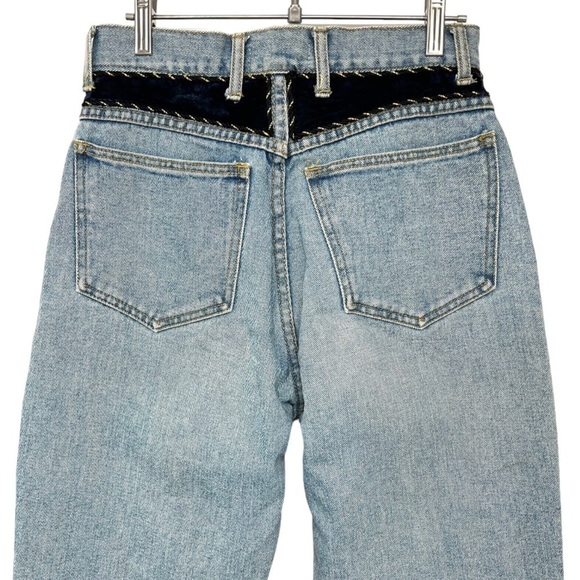 Vintage JL Harris High Rise Light Wash Velvet Trim 90s Tapered Mom Jeans Size 8 - Picture 7 of 12